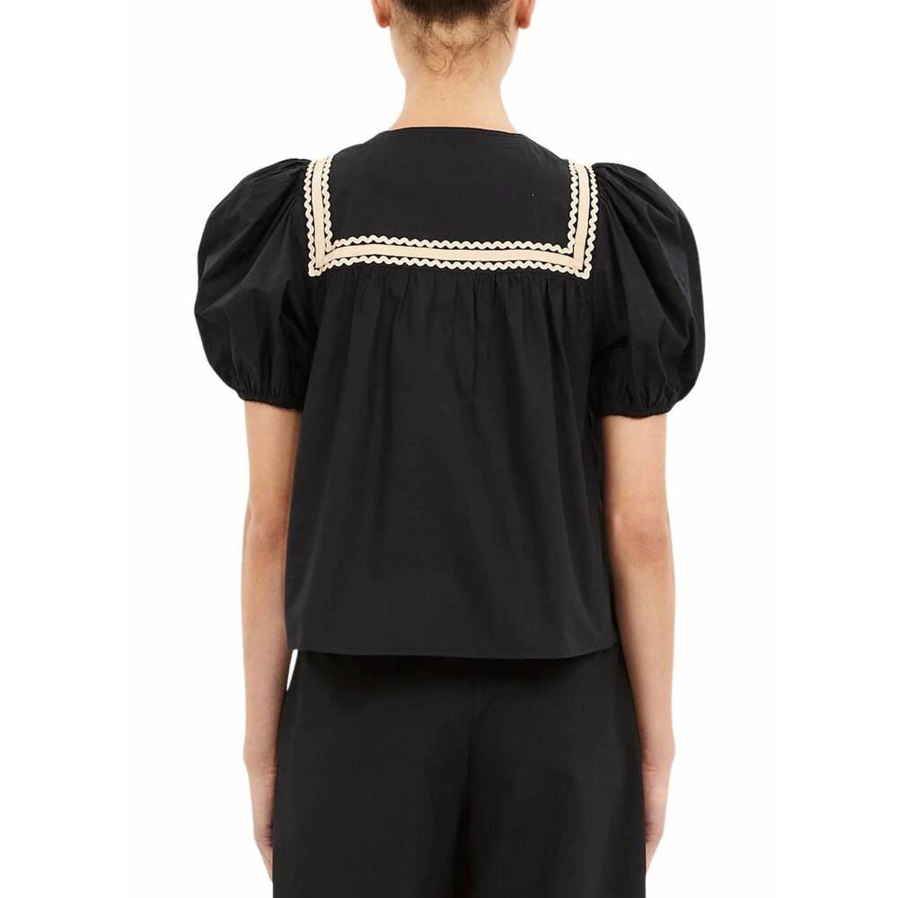 NEW ULLA JOHNSON lia puff sleeve top in noir - Picture 3 of 4